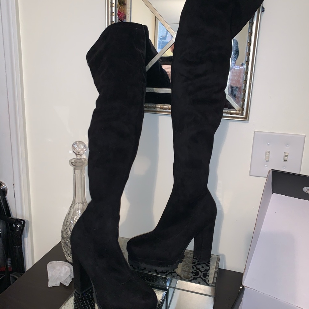 Fashion Nova black over the knee heel boot